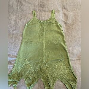 Indian Tropical Fashion Vintage Green Embroidered Mini Dress size Small